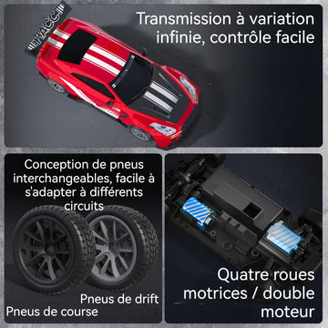 Voiture de course miniature 20x9x6cm 4x4 phares à LED échelle 1/20 pneus drift/course télécommande 2,4g voiture course rouge